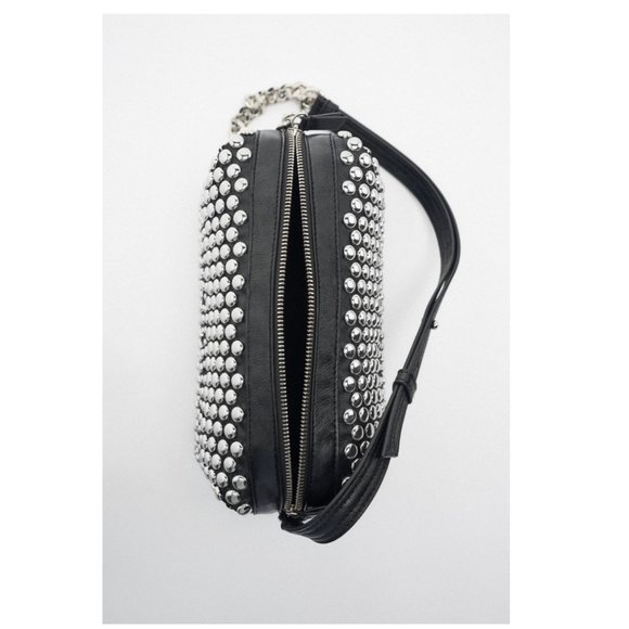 Zara Black Studded Rocker Shoulder Bag NWT - Picture 7 of 9